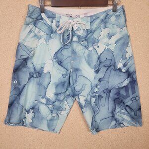RVCA Mens Board Shorts Size 31 Blue Abstract Print Surf Swim Beach Trunks